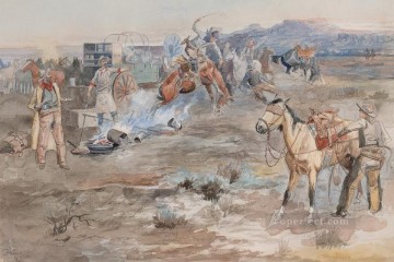 Impresionismo Painting - Kickover de la cafetera de la mañana 1896 Charles Marion Russell Indiana cowboy